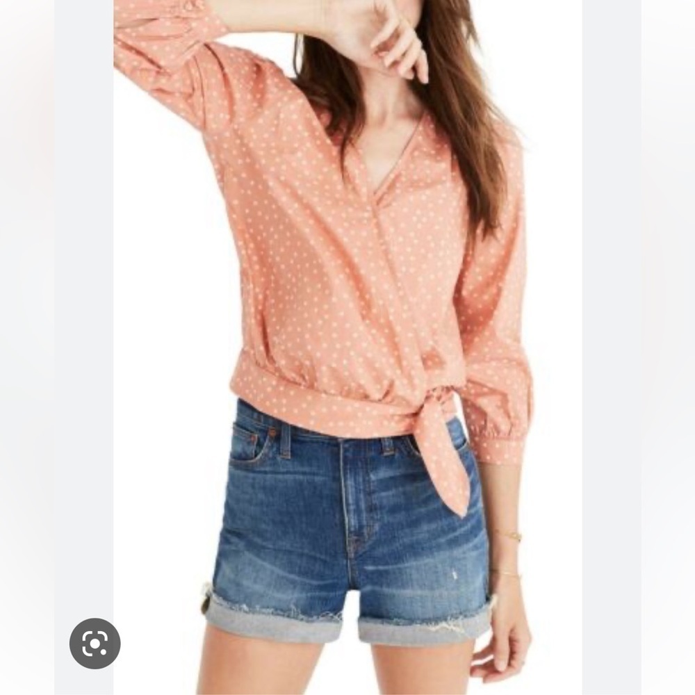 Madewell peach Star Scatter 3/4 length sleeve tie waist v neck wrap top size XS